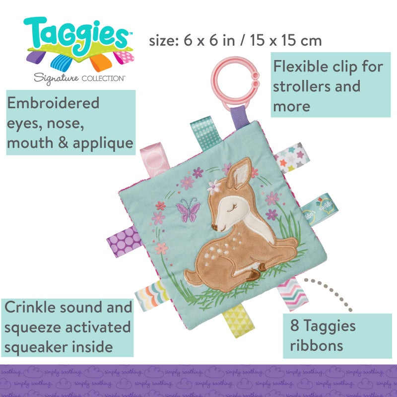 Taggies Soothing Sensory Crinkle Me Toy with Baby Paper and Squeaker  Flora Fawn  6.5 x 6.5-Inches - Image 3